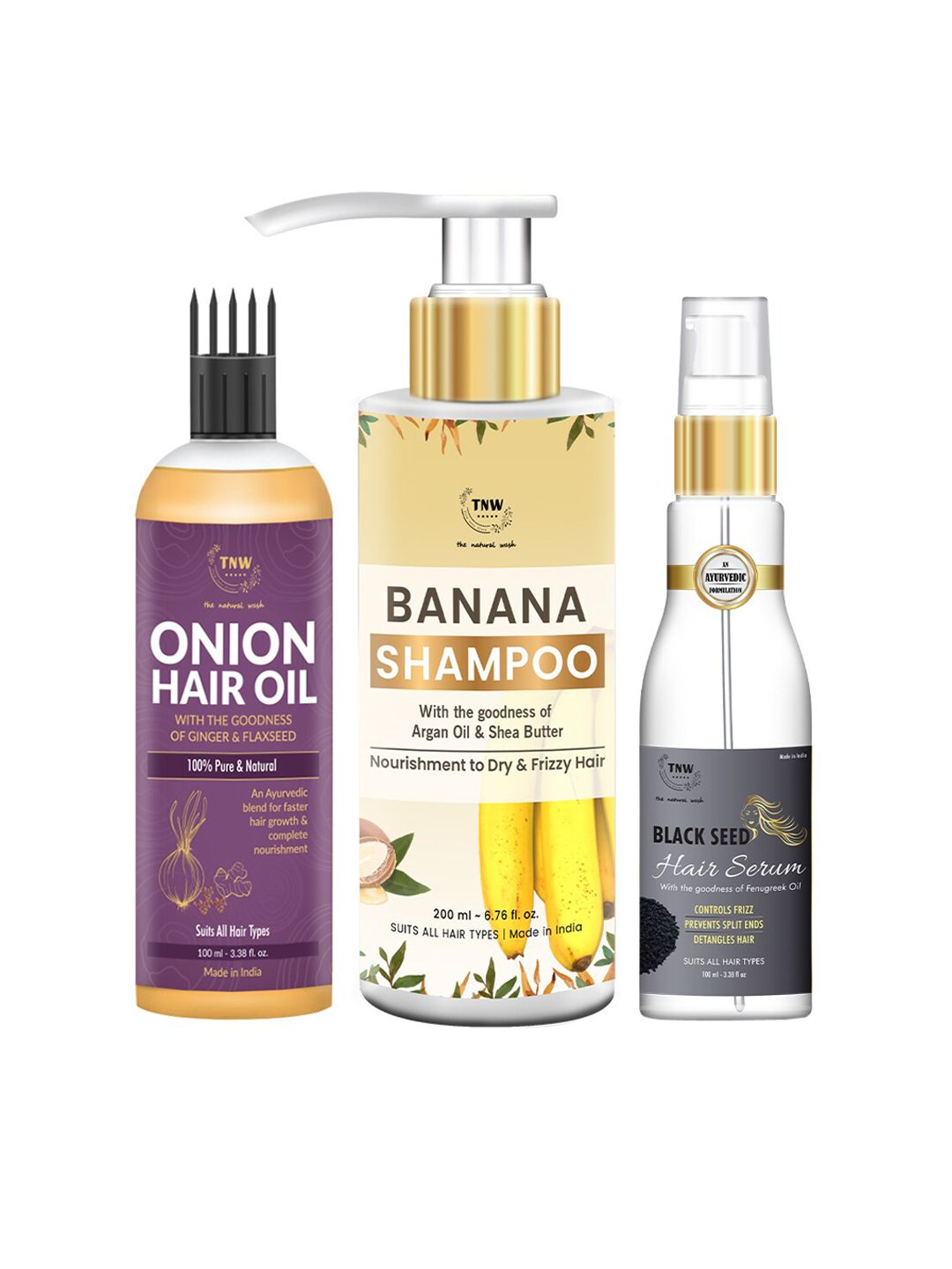 TNW the natural wash Onion Hair Oil With Blackseed Hair Serum & Banana Shampoo Price in India