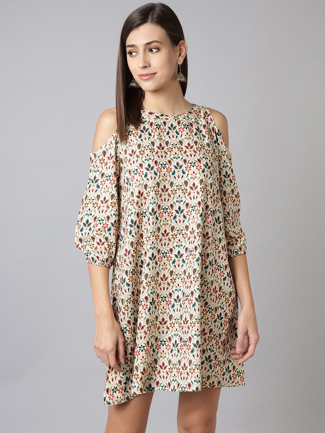 TANKHI White Floral A-Line Dress Price in India