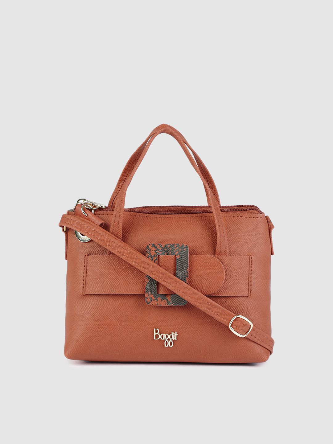 Baggit Red Wood-Coloured Solid Regular Structured Handheld Bag with Belt Applique Detail Price in India