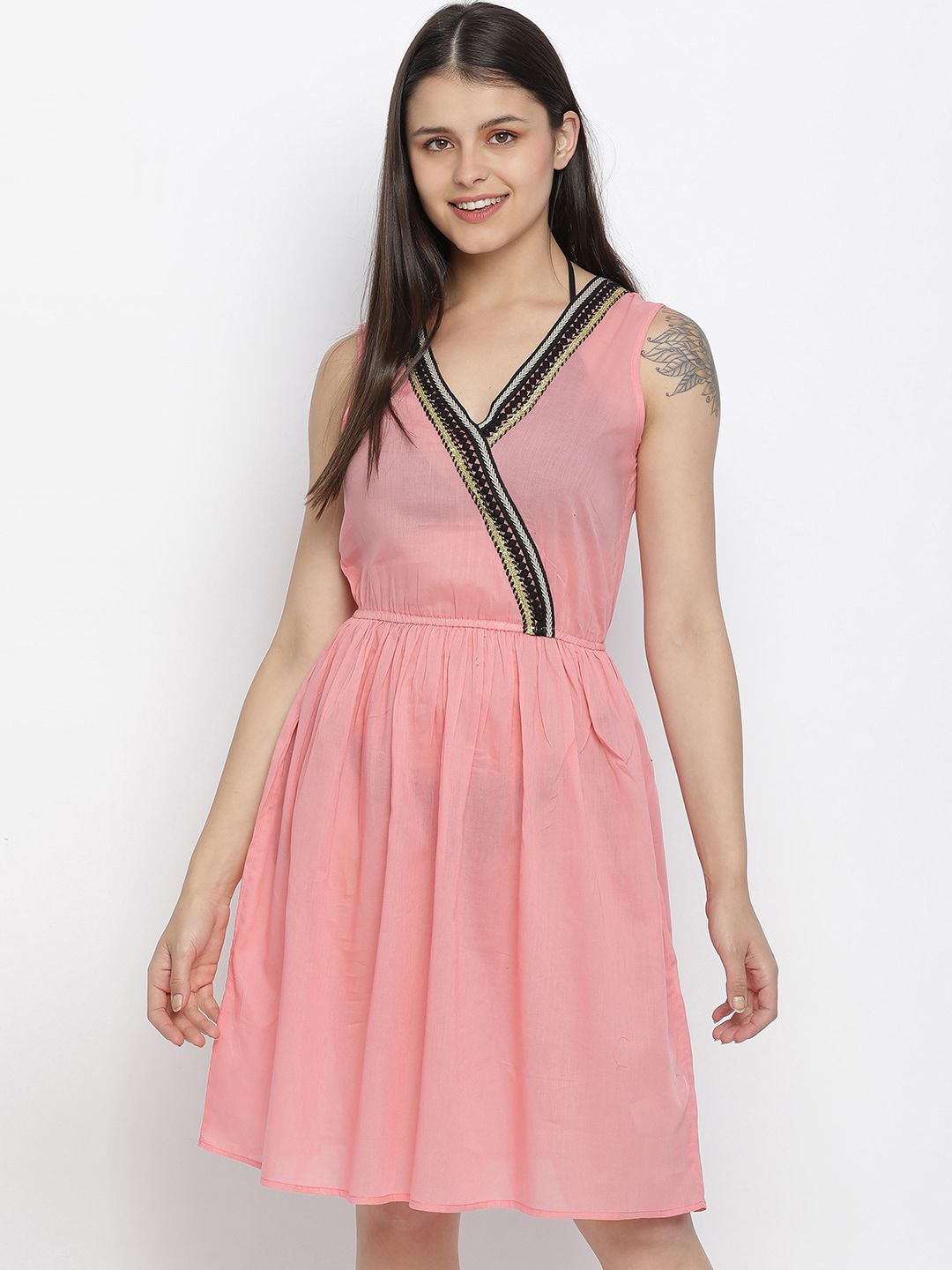 Oxolloxo Women Coral Pink Coloured Cotton Beach Dress Price in India