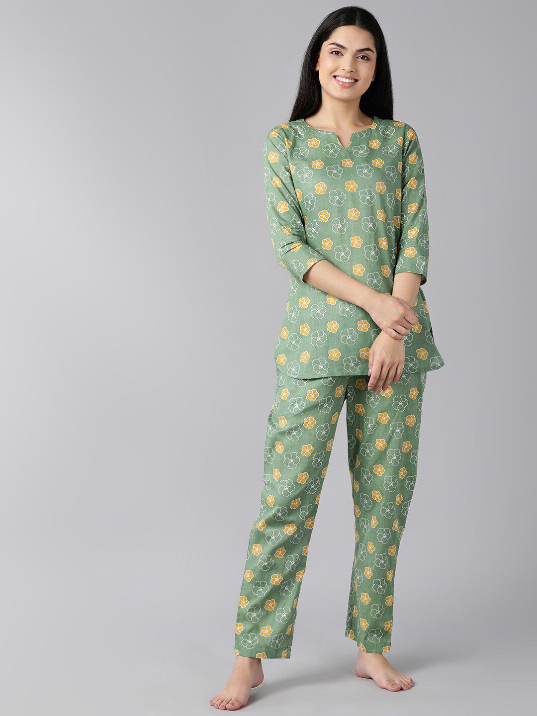 AHIKA Women Green Printed Night suit Price in India