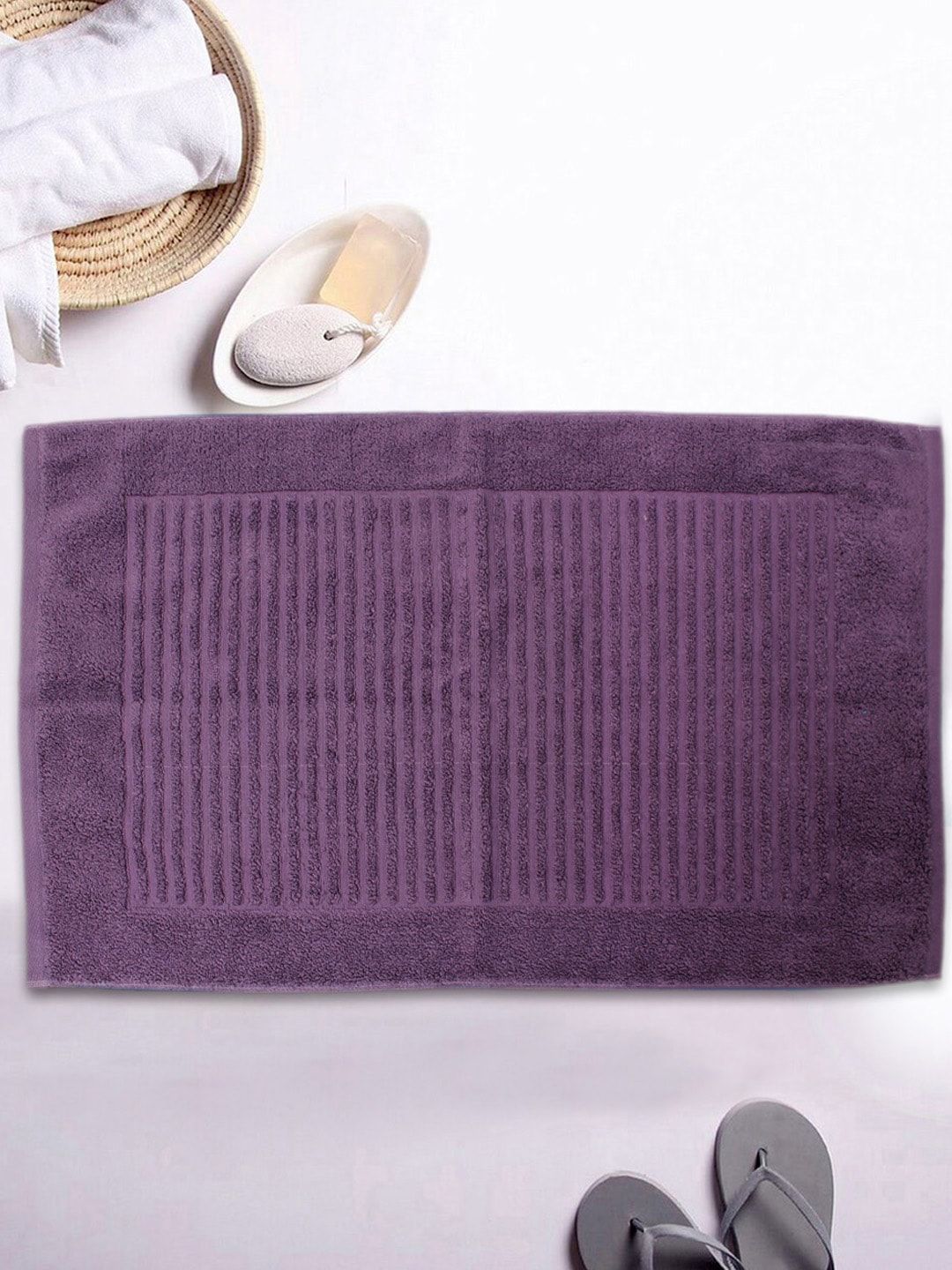 AVI Living Purple Ribbed Pure Cotton 2355 GSM Bath Rug Price in India