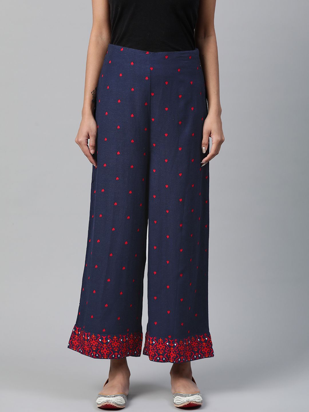 Rangriti Women Navy Blue & Red Hem Design Straight Palazzos Price in India