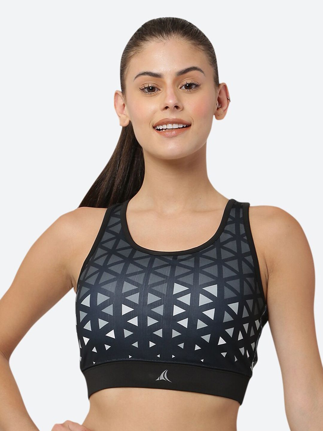 FITLEASURE Black Geometric Workout Bra Price in India