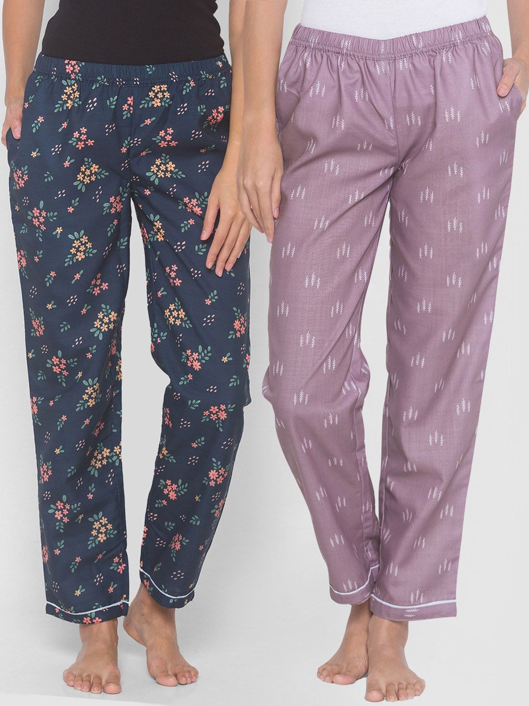 FashionRack Women Set of 2 Printed Cotton Lounge Pants Price in India