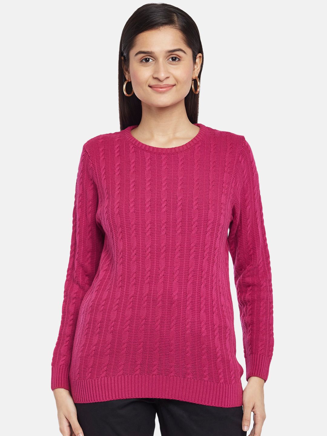 Honey by Pantaloons Women Fuchsia Acrylic Cable Knit Pullover Price in India
