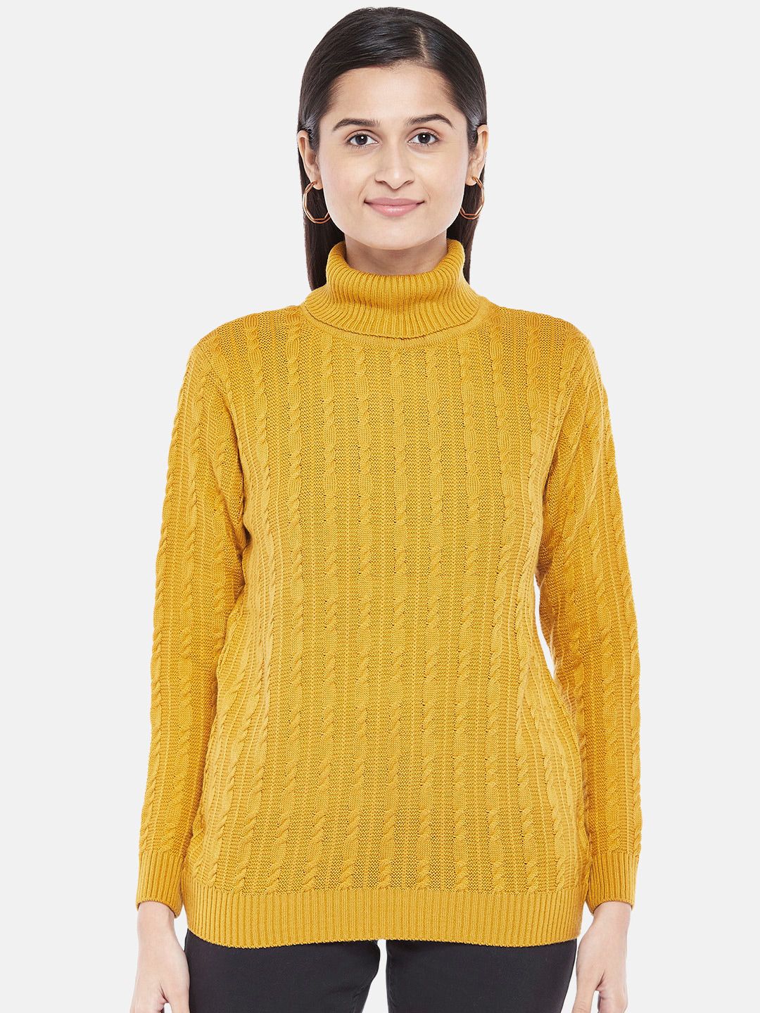 Honey by Pantaloons Women Mustard Ribbed Pullover Price in India