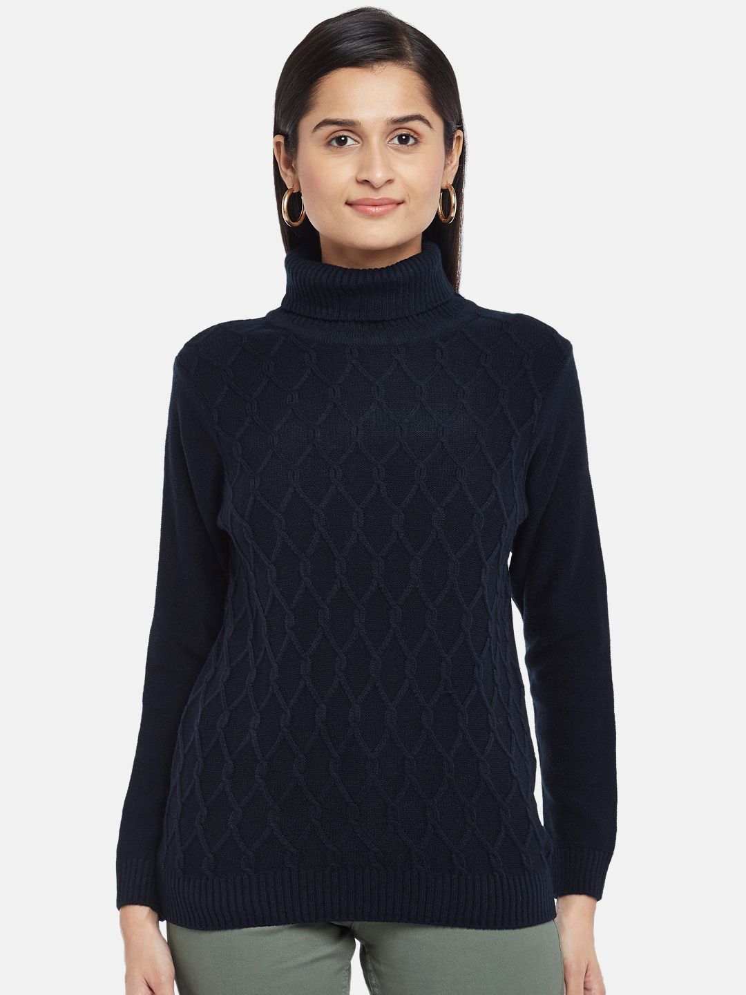 Honey by Pantaloons Women Navy Blue Checked Acrylic Pullover Price in India