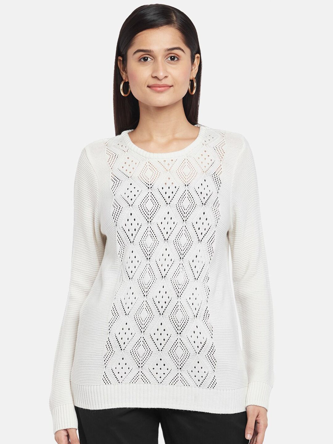 Honey by Pantaloons Women Off White Round Neck Pullover Price in India