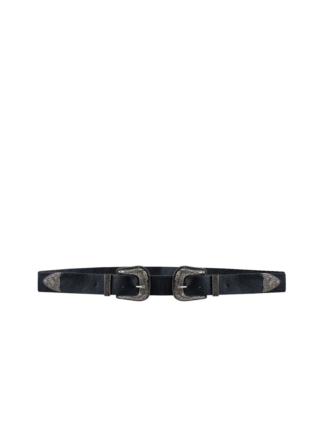 Kazo Women Black PU Dual Vintage Buckle Belt Price in India