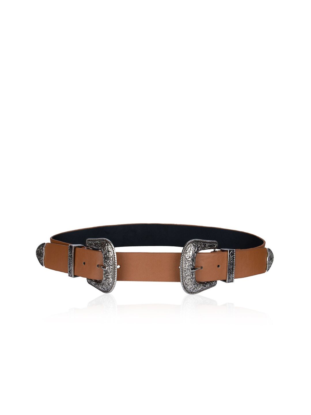 Kazo Women Tan PU Belt With Dual Vintage Buckle Price in India