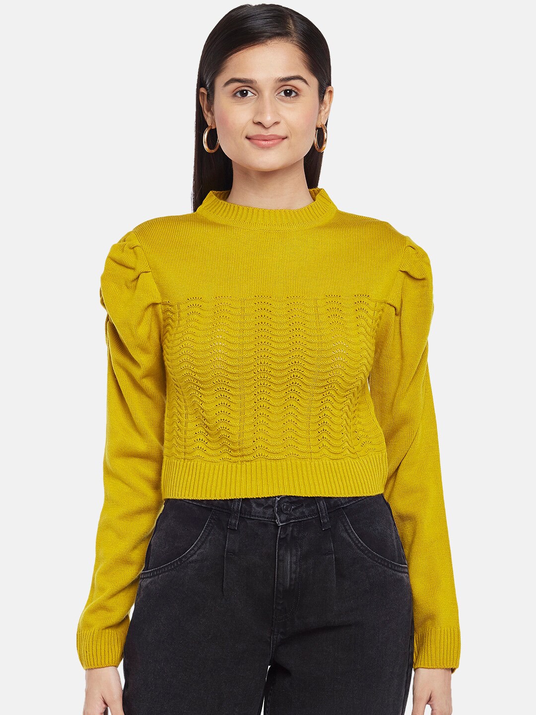 People Women Mustard Acrylic Pullover Price in India