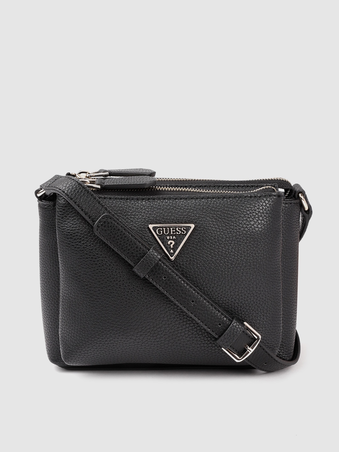 GUESS Black Solid Structured Sling Bag Price in India