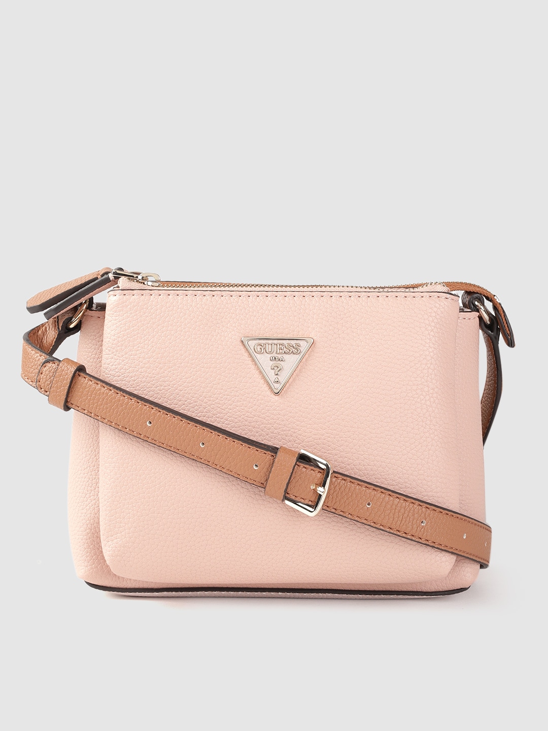 GUESS Pink & Brown Structured Sling Bag Price in India