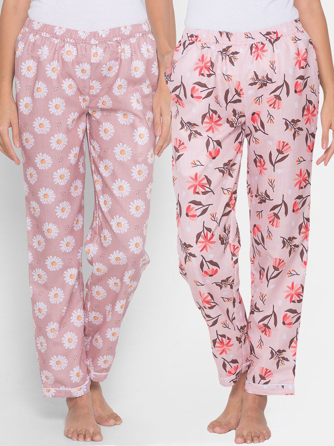 FashionRack Women Pink Pack of 2 Cotton Printed Pyjamas Price in India