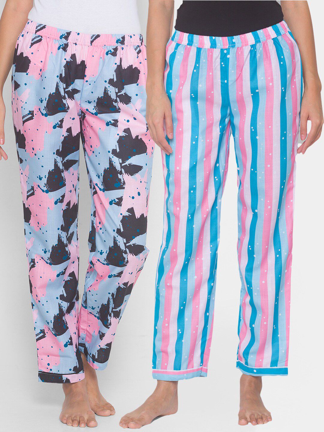 FashionRack Women Pack of 2 Blue Printed Lounge Pants Price in India