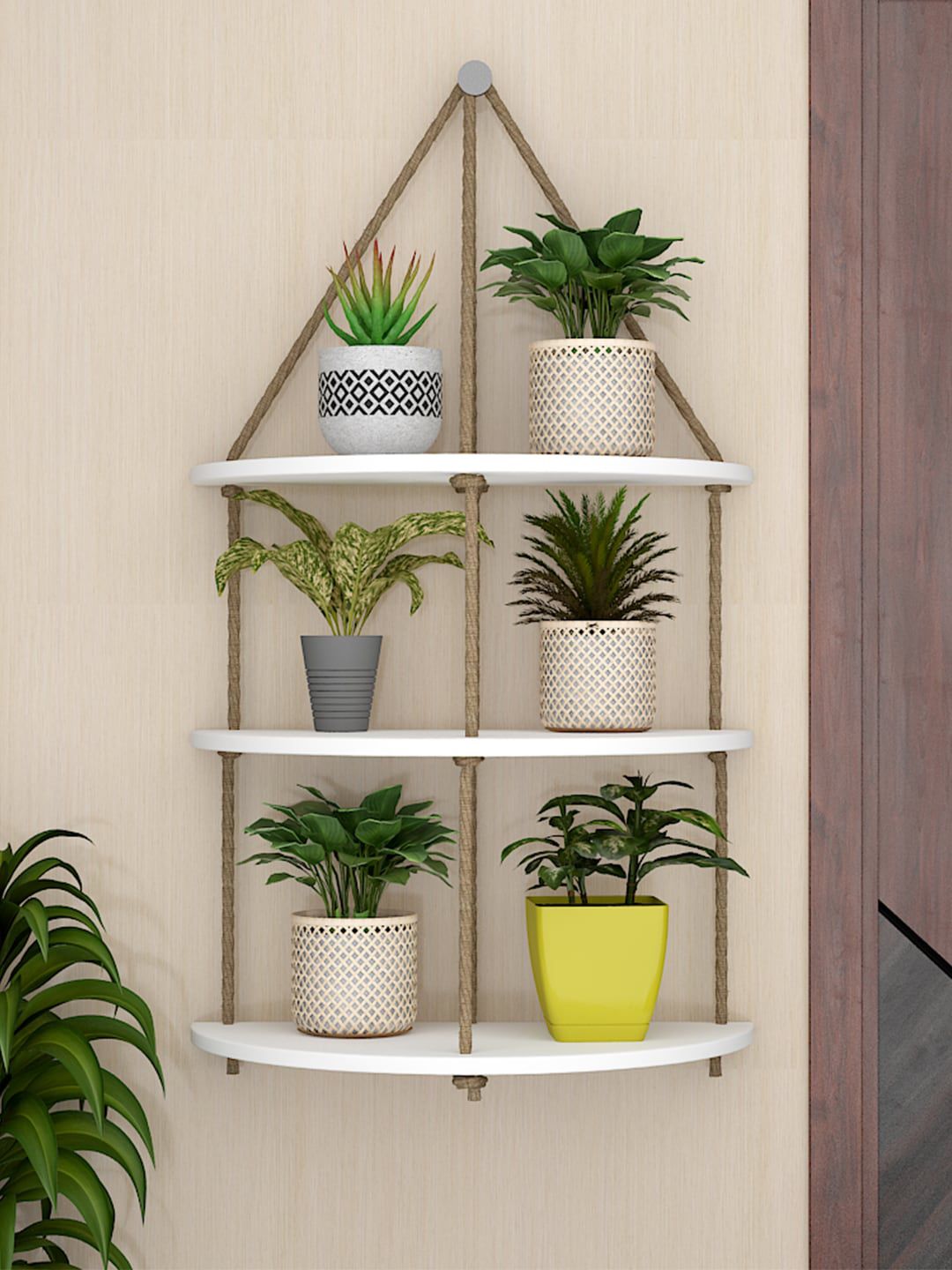 WALLMANTRA Unisex White Wooden Wall 3 Layers Hanging Planter Price in India