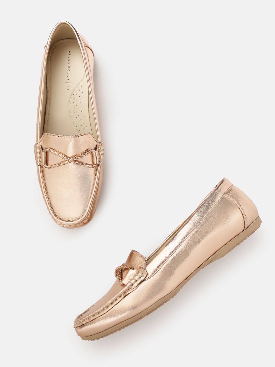 Allen Solly Women Rose Gold-Toned Solid Loafers Price in India