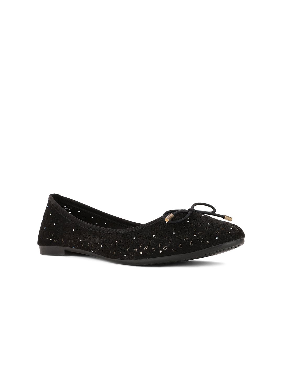 Bata Women Black Embellished Ballerinas with Laser Cuts Flats Price in India