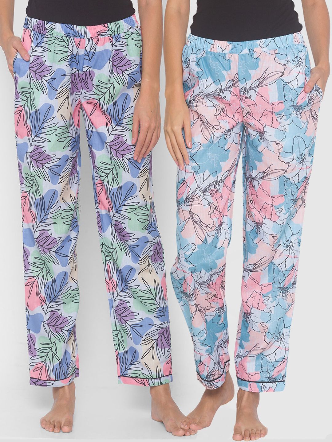 FashionRack Women Blue Pack of 2 Floral Printed Lounge Pants Price in India