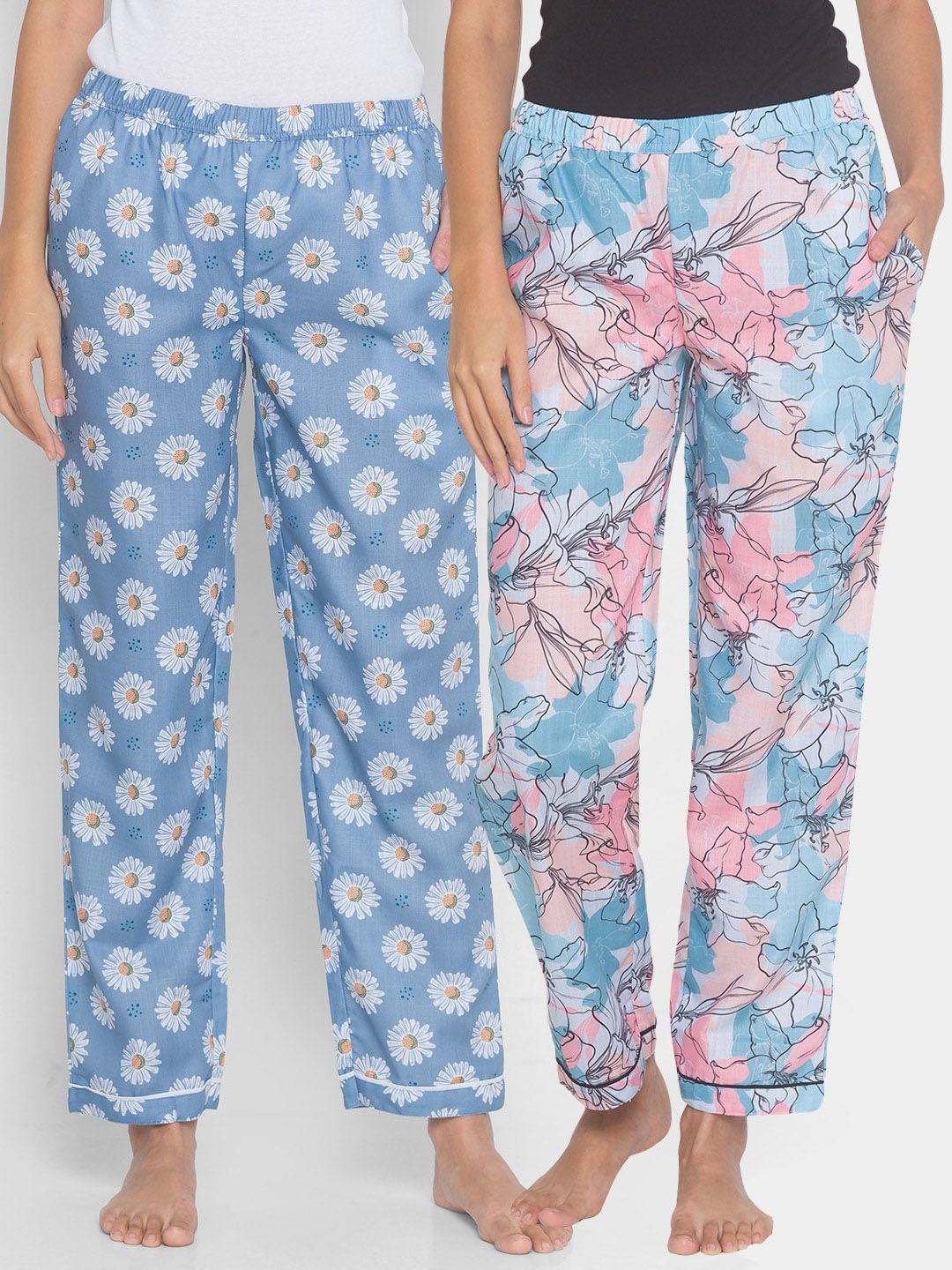 FashionRack Women Blue Pack of 2 Printed Lounge Pants Price in India