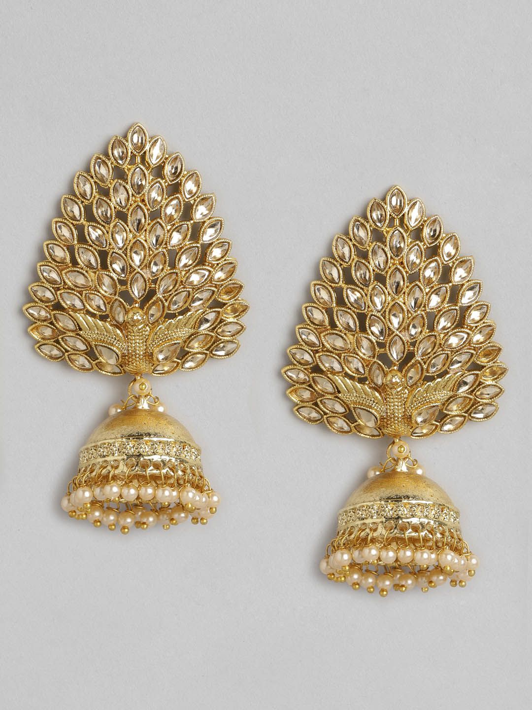 Anouk Gold-Toned Stone Studded & Beaded Dome Shaped Jhumkas Price in India