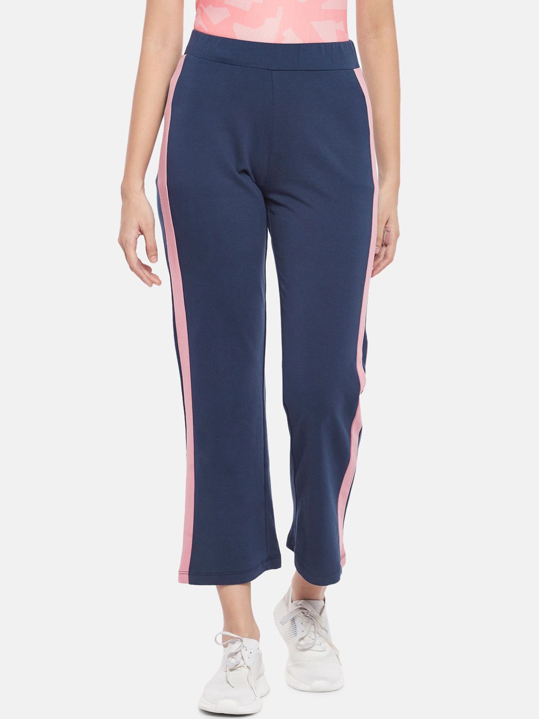 Ajile by Pantaloons Women Navy Blue & Pink Solid Pure Cotton Track Pants Price in India