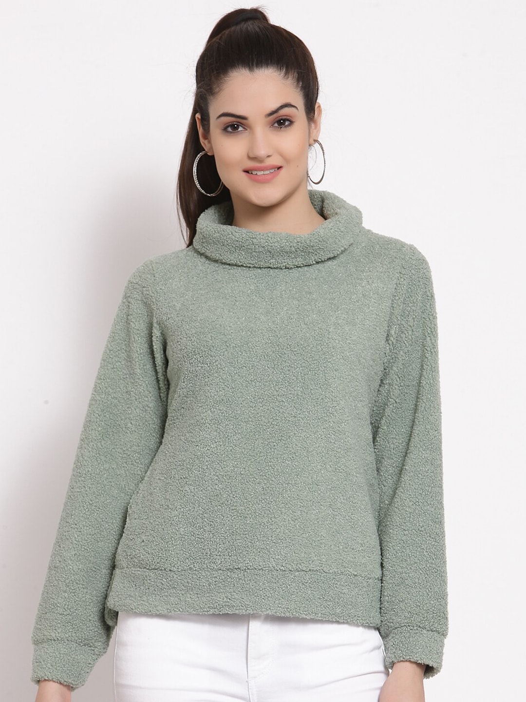 Juelle Women Green Pullover with Fuzzy Detail Price in India
