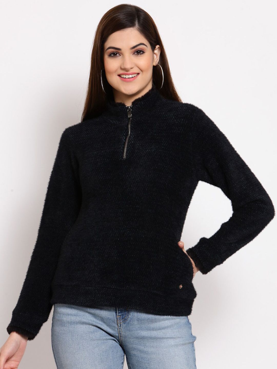 Juelle Women Black Pullover with Zip Detail Price in India