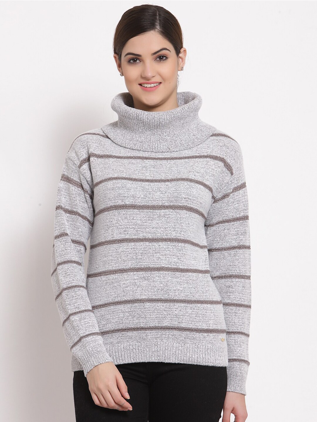 Juelle Women Grey & Brown Striped Pullover Price in India