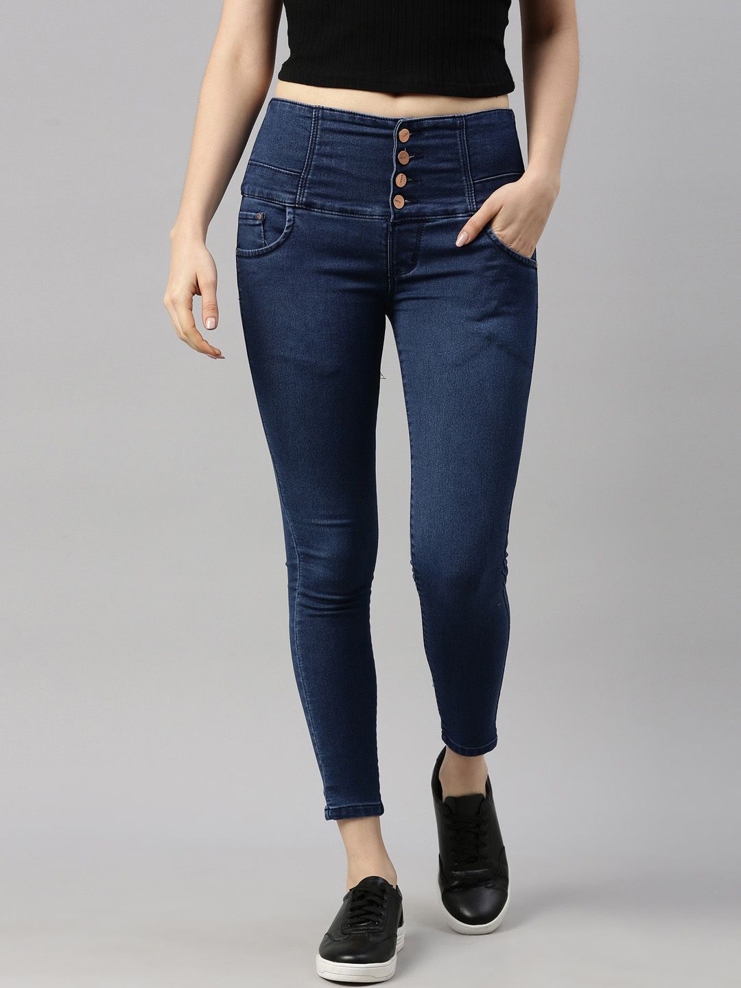 GOLDSTROMS Women Blue Slim Fit High-Rise Stretchable Jeans Price in India