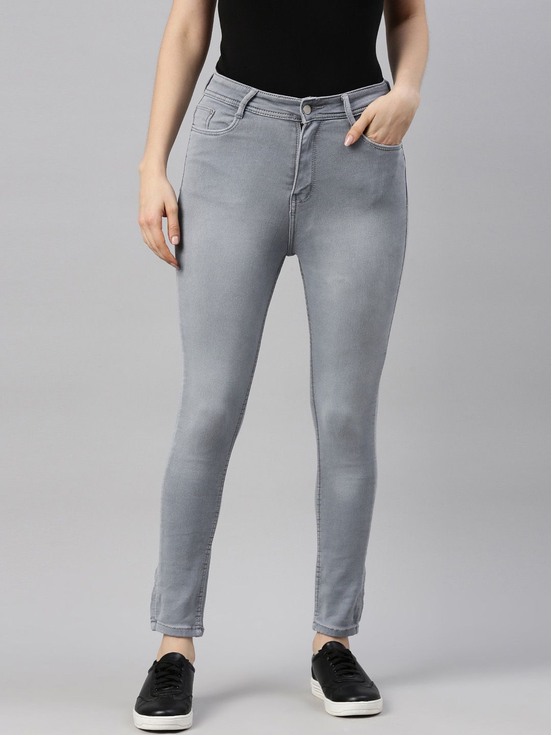 GOLDSTROMS Women Grey Slim Fit Heavy Fade Stretchable Jeans Price in India