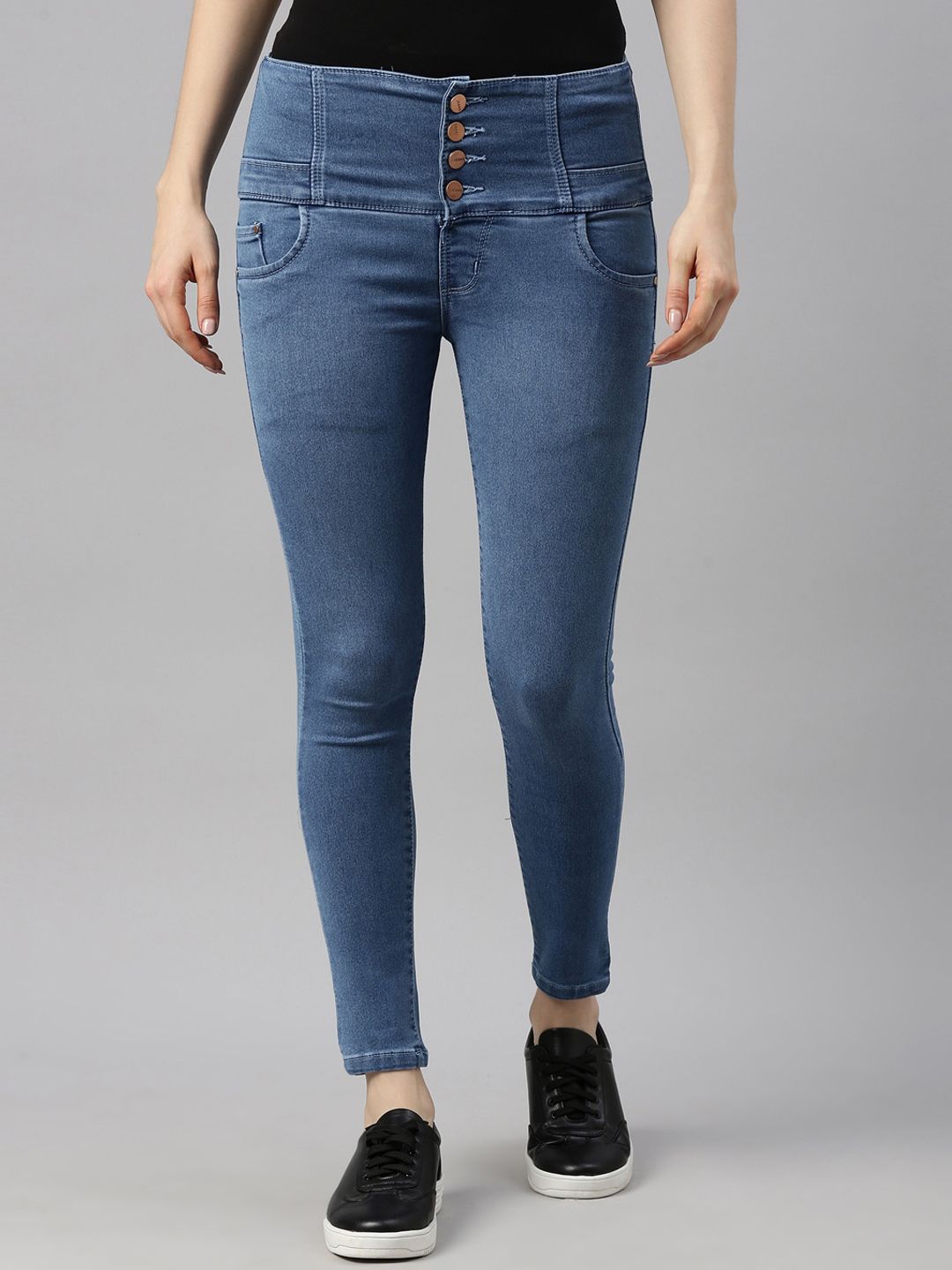 GOLDSTROMS Women Blue Slim Fit High-Rise Light Fade Stretchable Jeans Price in India