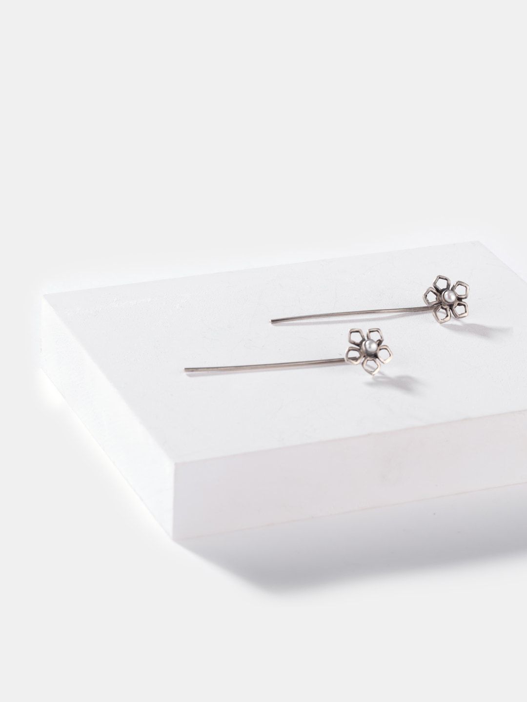 SHAYA Silver-Toned Contemporary Studs Earrings Price in India