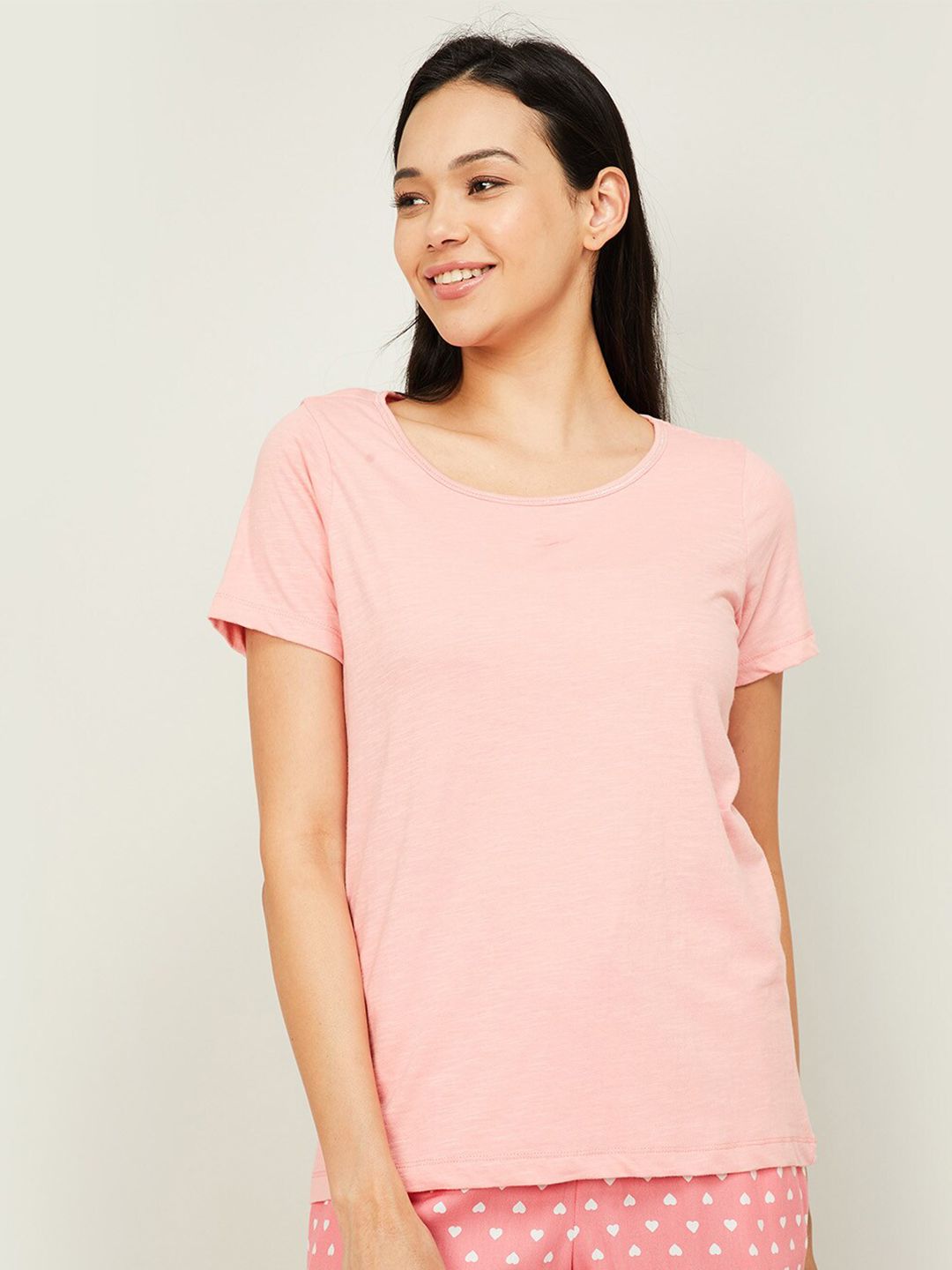 Ginger by Lifestyle Pink Pure Cotton Lounge T-Shirt Price in India