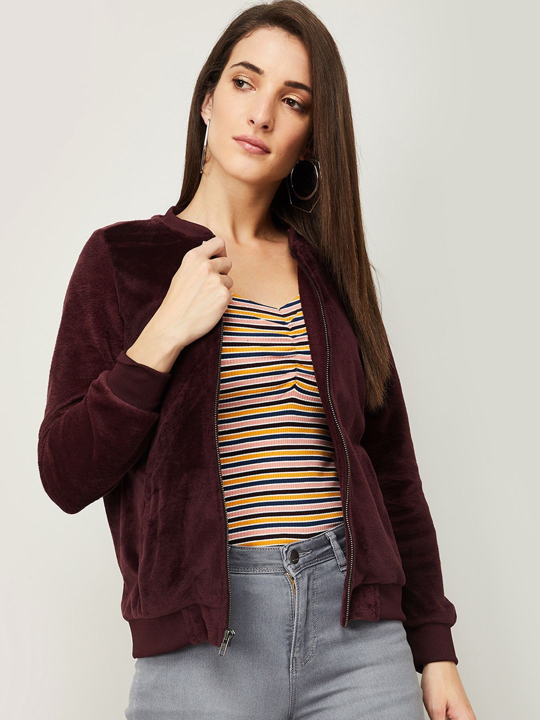 Fame Forever by Lifestyle Women Maroon Floral Bomber Jacket Price in India
