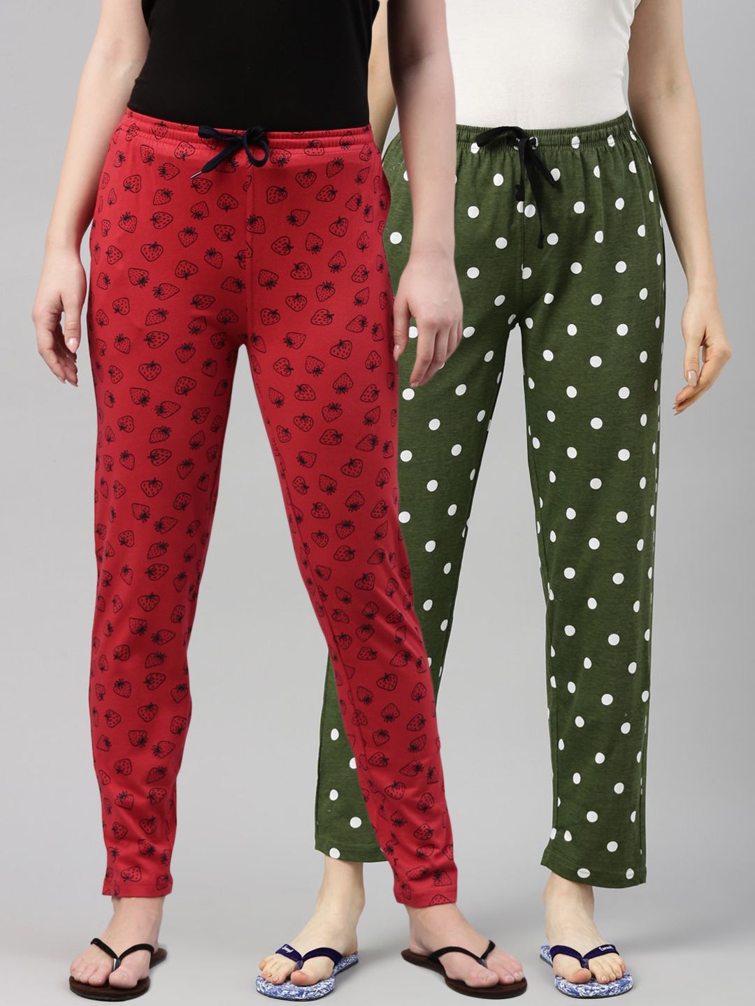 Kryptic Women Pack Of 2 Printed Pure Cotton Lounge Pants Price in India