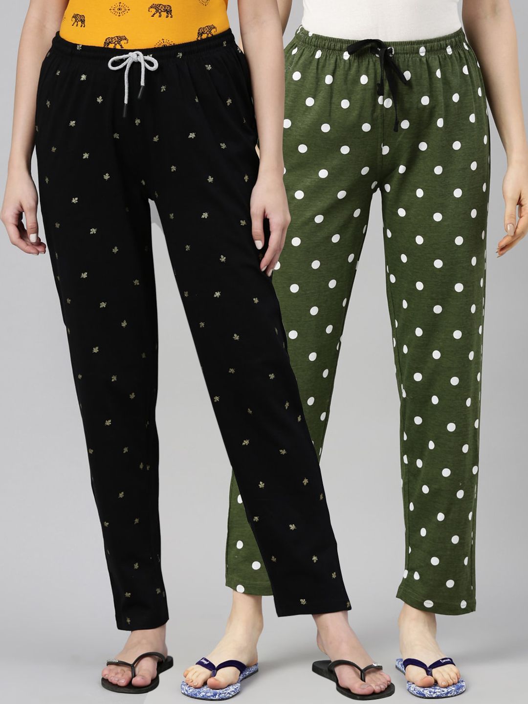 Kryptic Women Pack Of 2 Printed Pure Cotton Lounge Pants Price in India