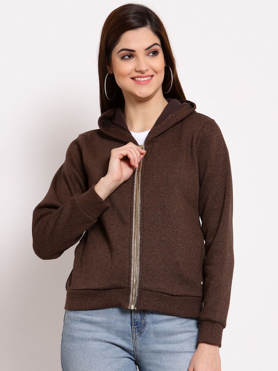 Juelle Women Brown Solid Hooded Sweatshirt Price in India