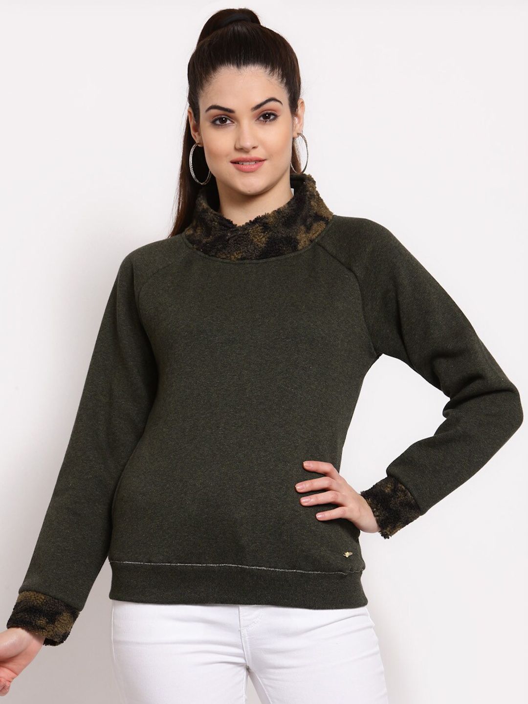 Juelle Women Green Solid Mock Collar Sweatshirt Price in India