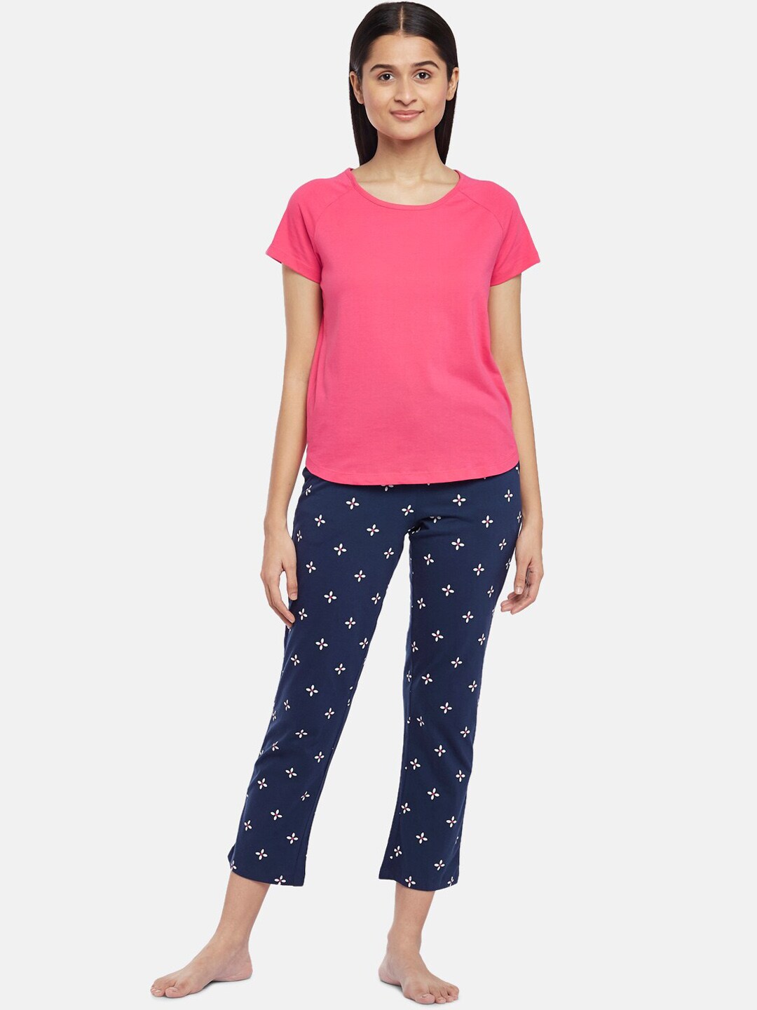 Dreamz by Pantaloons Women Navy Blue & Pink Pure Cotton Night suit Price in India