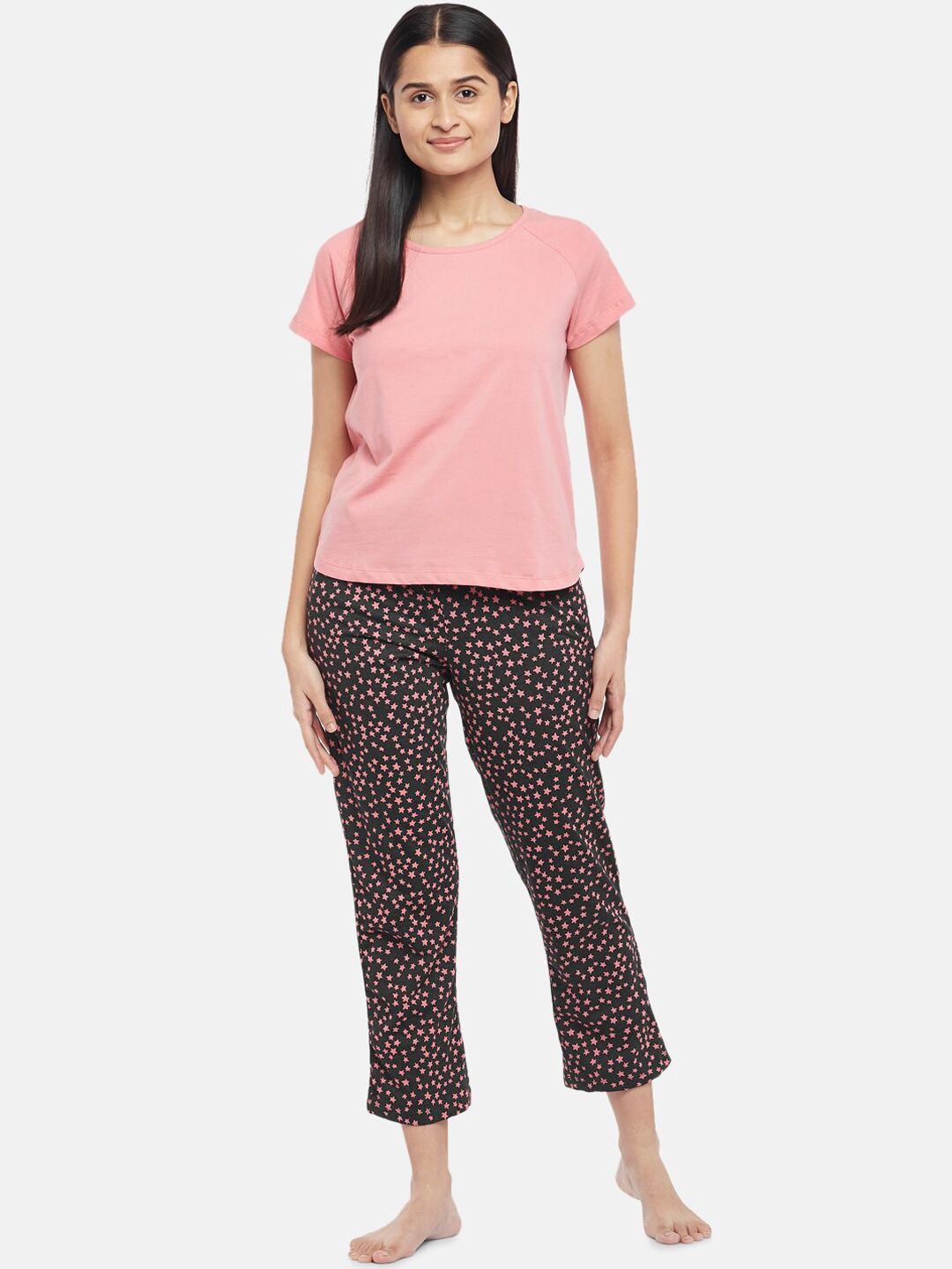 Dreamz by Pantaloons Women Black & Pink Pure Cotton Night suit Price in India