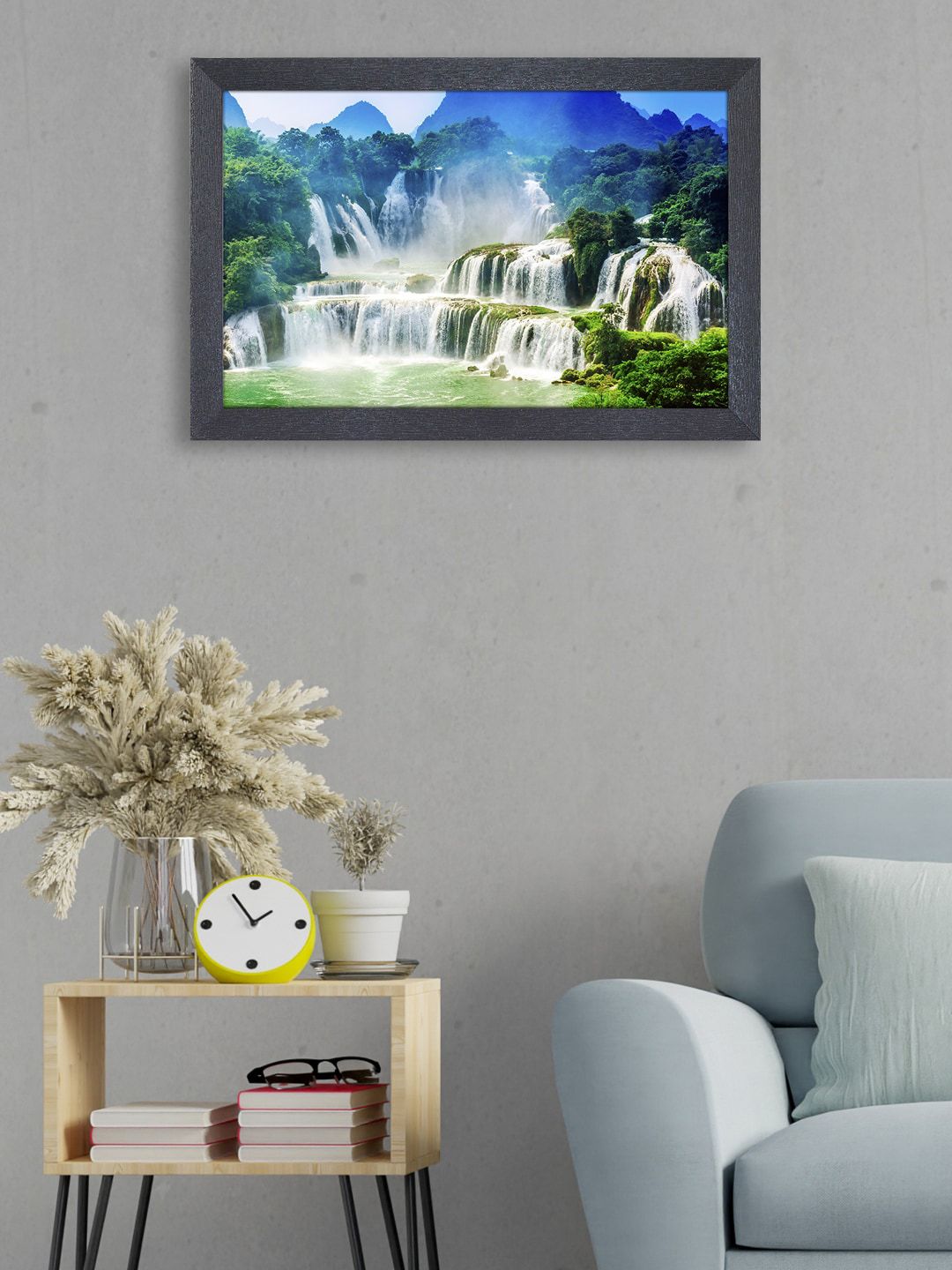 RANDOM Green & White Natural Water Fall Painting Wall Art Price in India