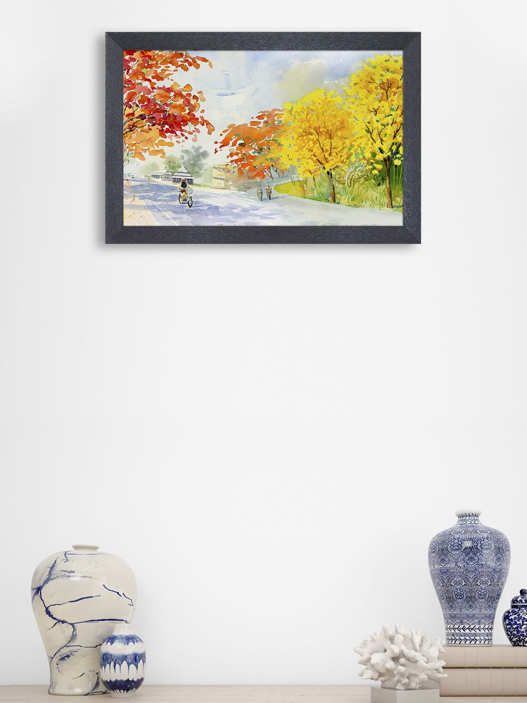 RANDOM Yellow & Orange Village Painting Framed Wall Art Price in India