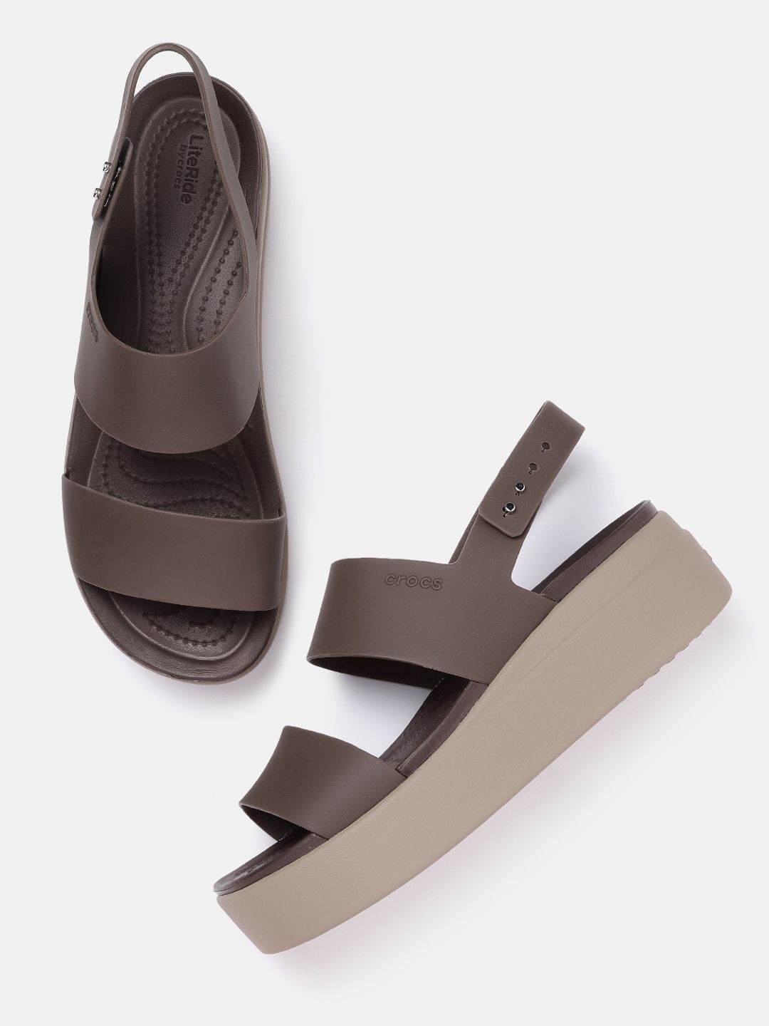 Crocs Women Brown Solid Flatform Heels Price in India