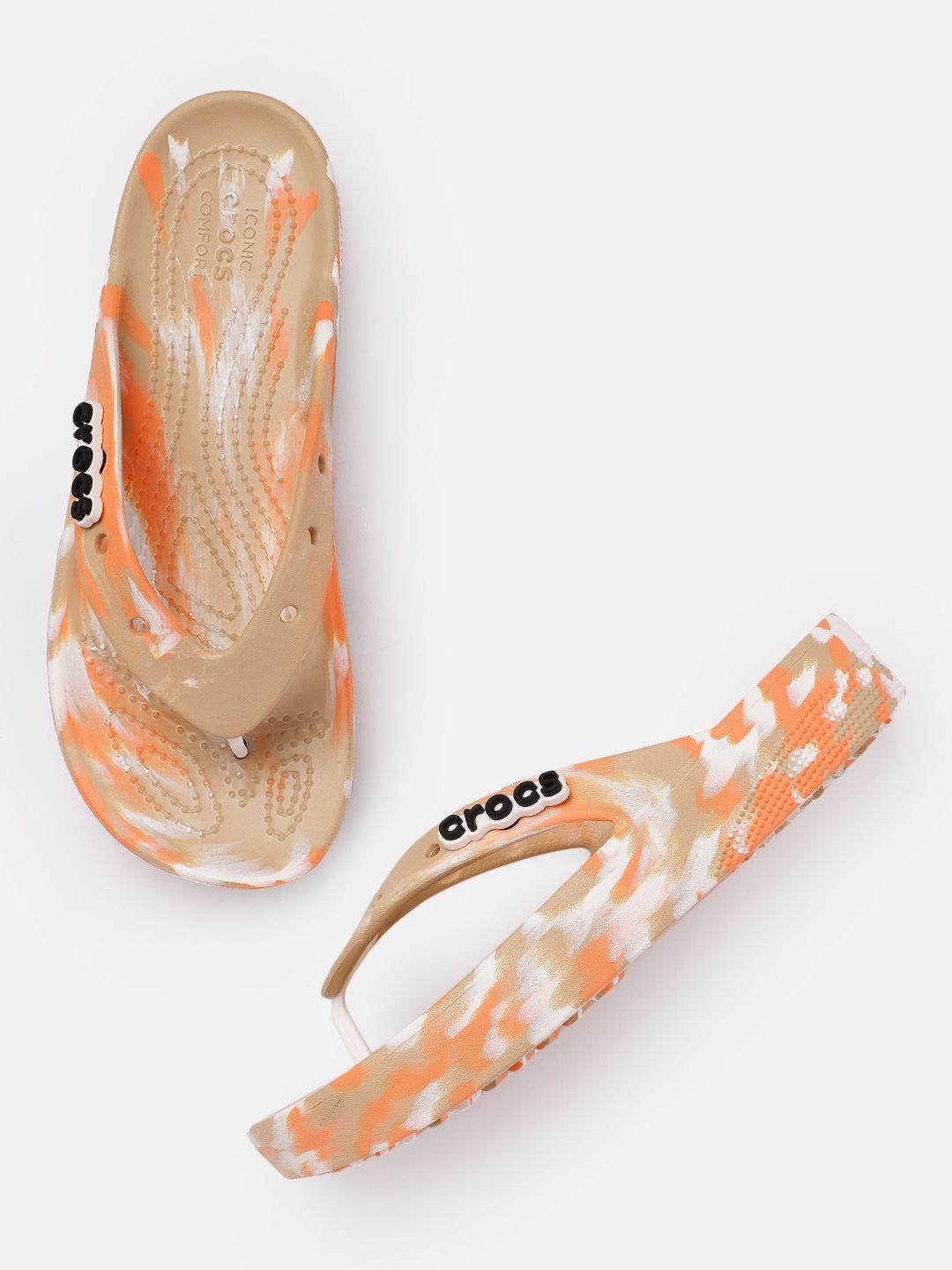 Crocs Women Beige & Orange Printed Croslite Thong Flip-Flops Price in India