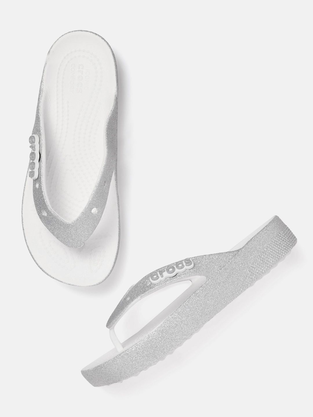 Crocs Women Silver-Toned & White Croslite Thong Flip-Flops Price in India