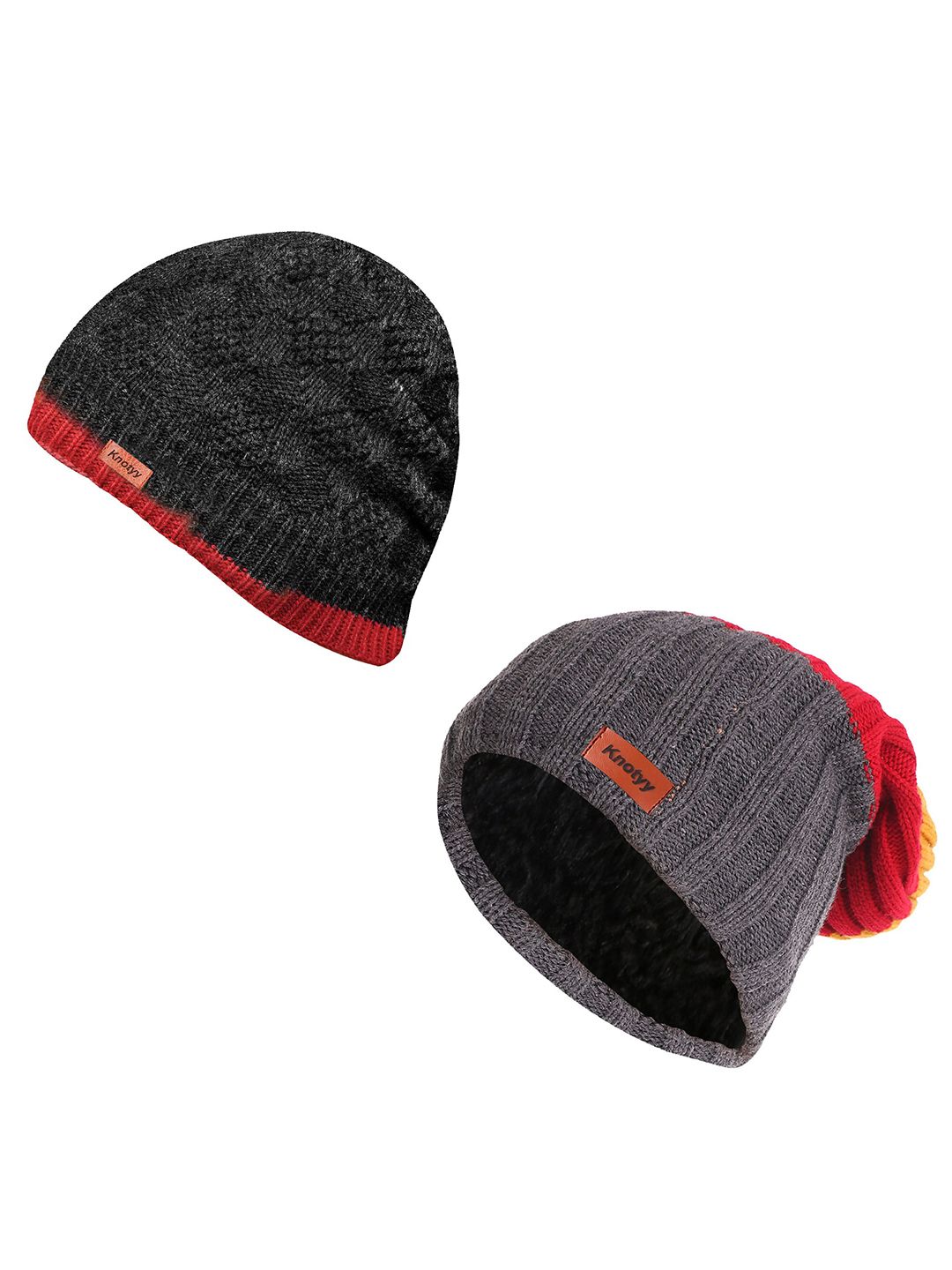 Knotyy Unisex Pack of 2 Grey & Black Acrylic Beanies Price in India