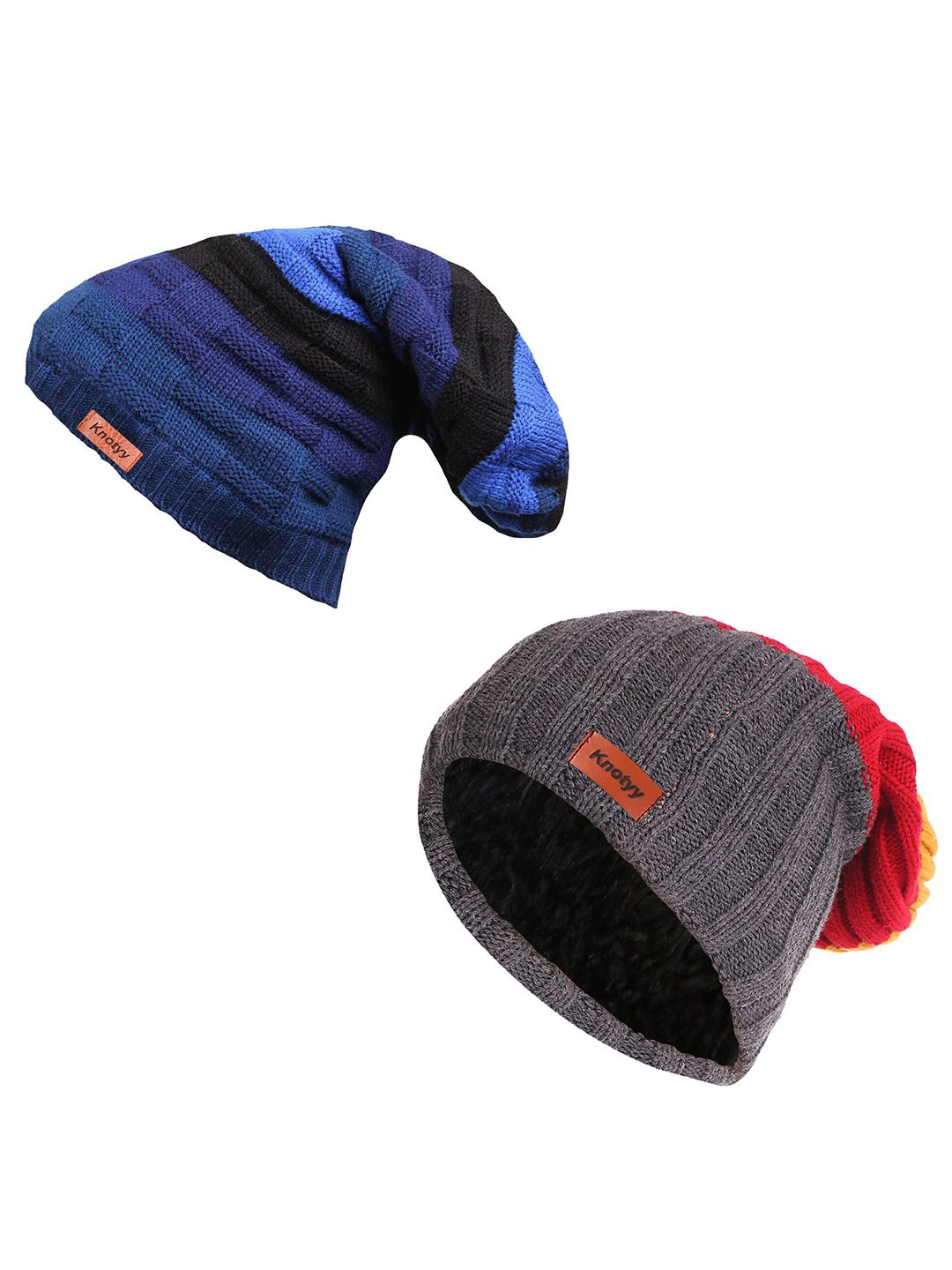Knotyy Unisex Pack of 2 Blue & Grey Beanie Price in India