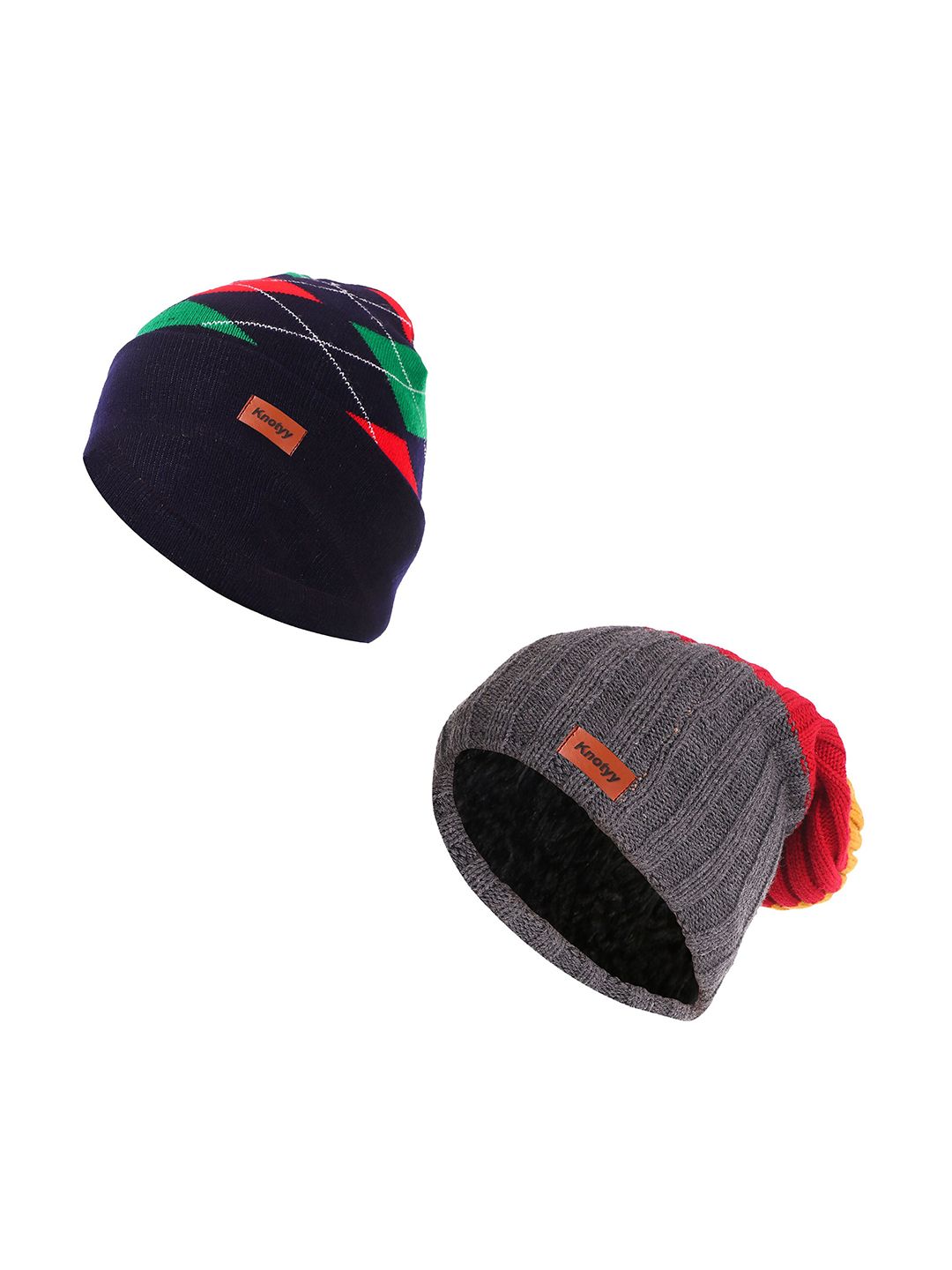 Knotyy Unisex Pack Of 2 Grey & Red Beanie Price in India